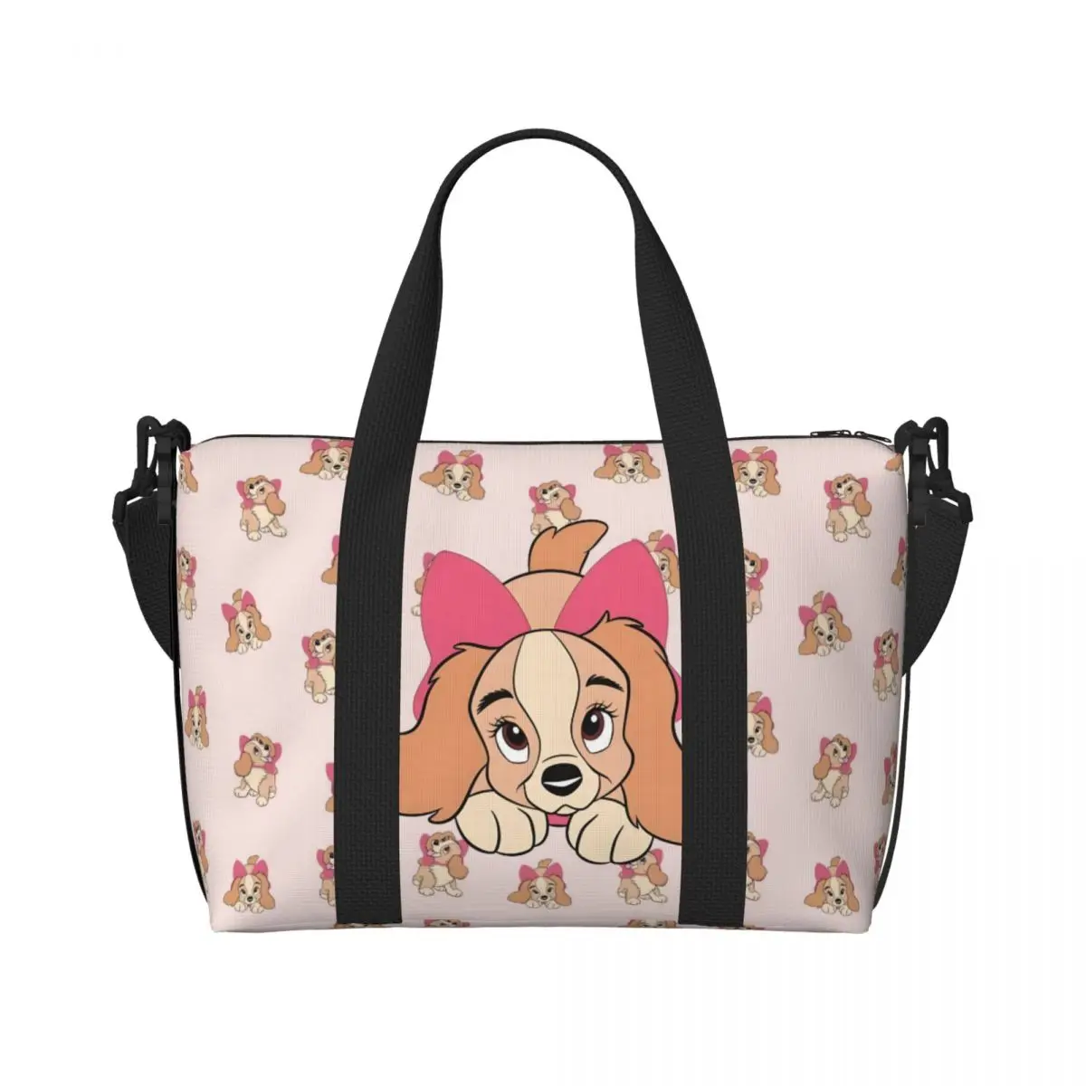 Custom Lady And The Tramp Anime Tote Bag Women Big Capacity Cute Cartoon Gym Beach Travel Bags
