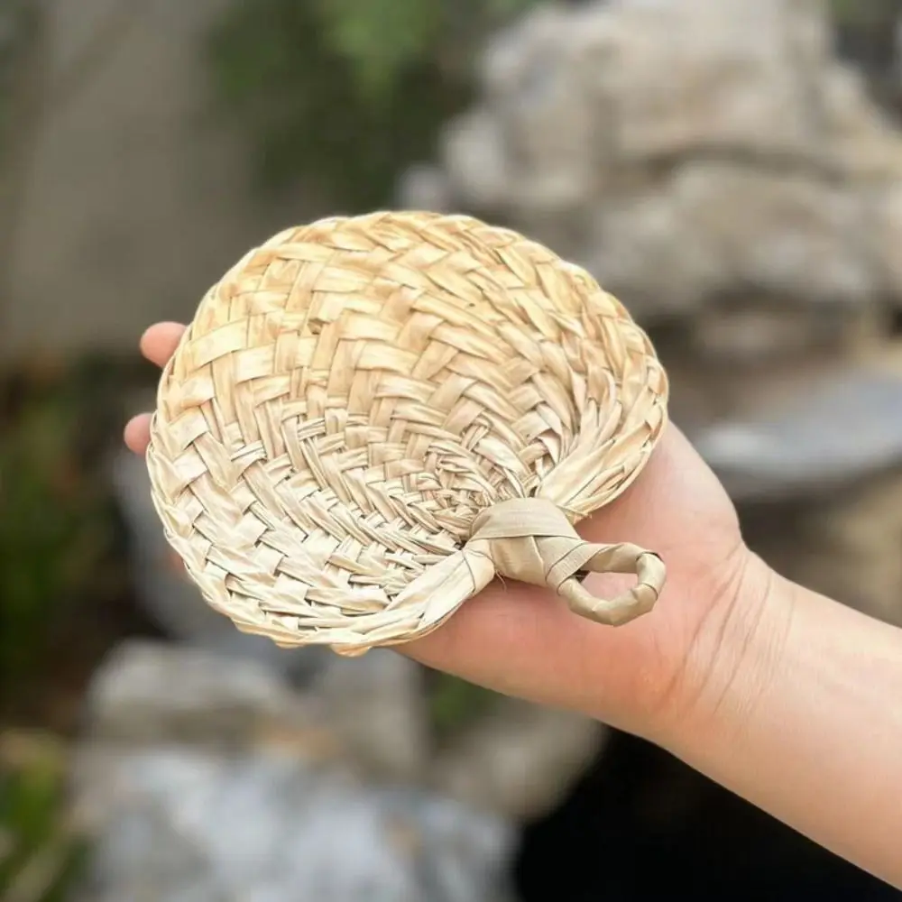Vintage Home Decoration Palm-Leaf Fan Natural Handmade Rattan Fan Artistic Lightweight Straw Fan Summer