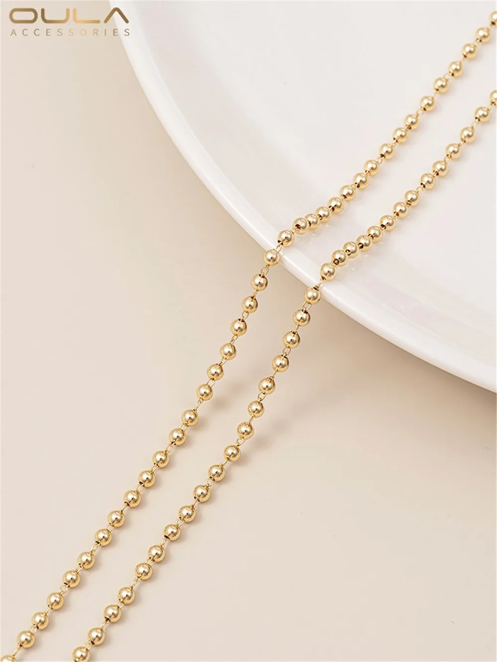 Color Preserved 14K Gold Bead Chain 3mm Round Bead Chain Handmade Loose Chain DIY Bracelet Necklace Accessories Material