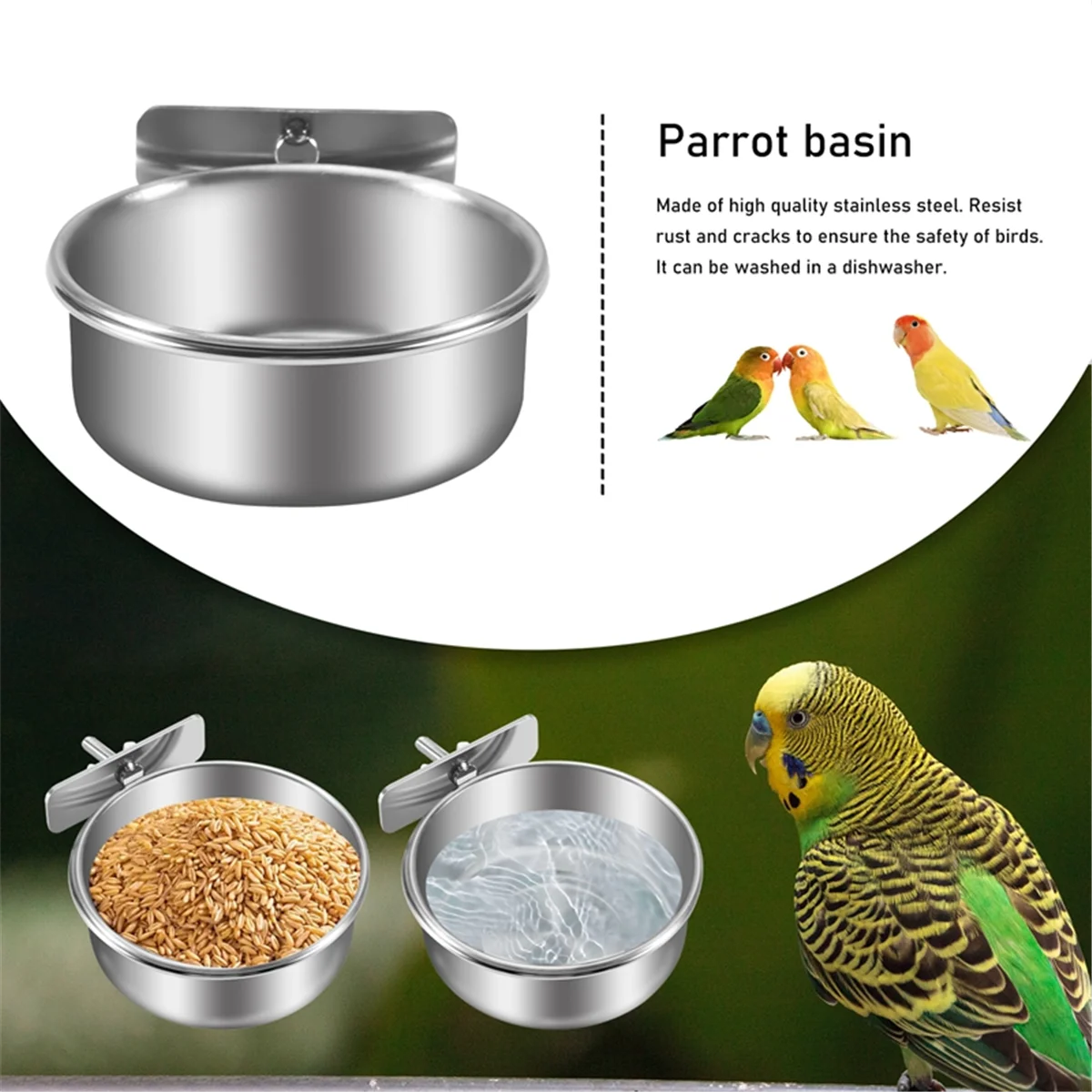 2 Pack Bird Cage Food Water Dispenser Parrot Food Dish Bird Feeder Cup for Cage, Stainless Steel Bird Food Holder Container for