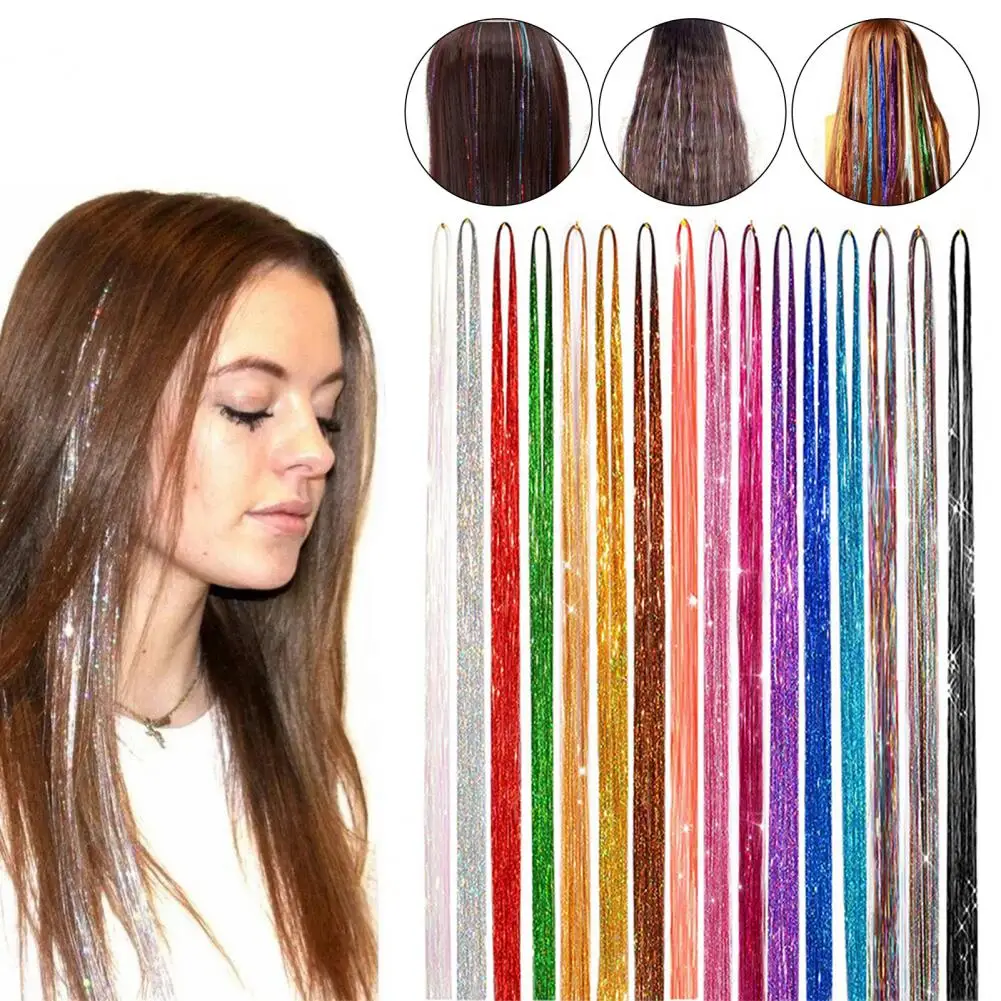 1 Set 120cm Seamless Hair Extension Set With Silicone Buckle Crochet Pliers Rubber Band 16-Color Hair Extension Kit Tinsel Kit