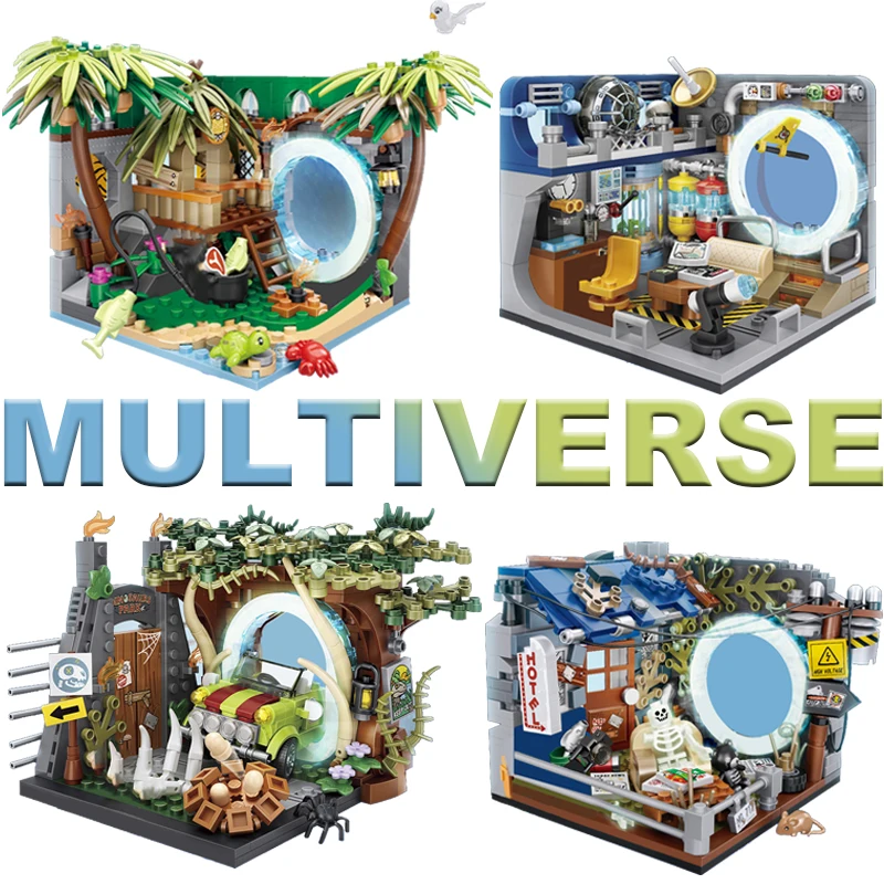 

Urassic Dinosaur World Park Space Travel House Building Blocks City Street View Multiverse Model Bricks Toys For Kid Gift