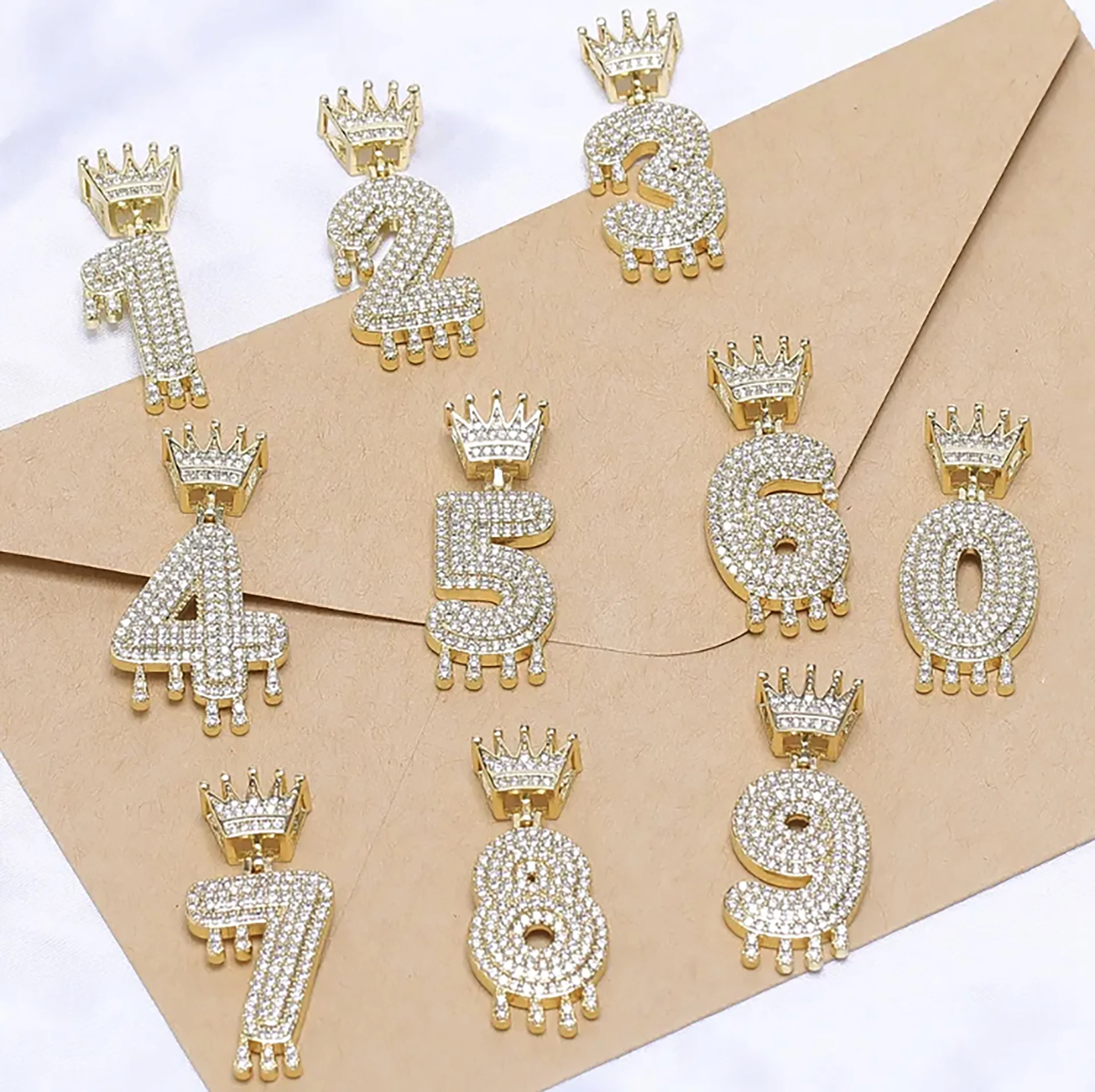 

14K Real Gold Plated Big Hole Hooks Luxury Crown Letters 0-9 Arabic Number Charms for DIY Hip Hop Punk Jewelry Making Free Shipp