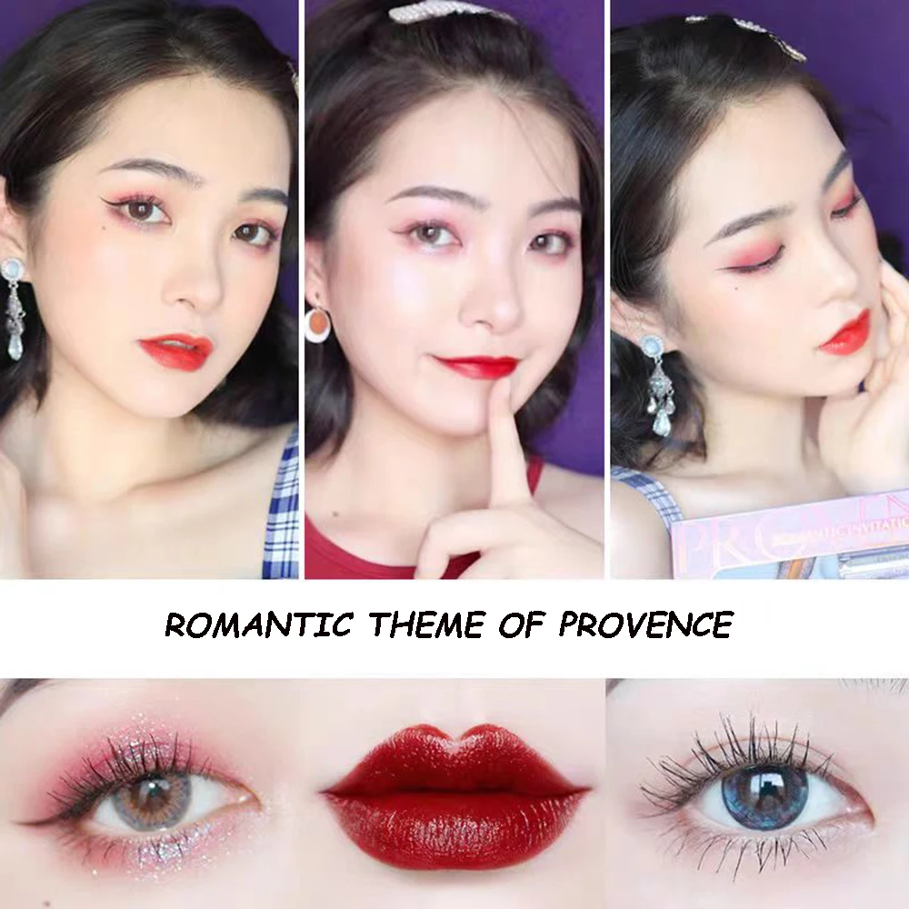 ชุดเครื่องสำอางแต่งหน้าแฟชั่นสำหรับผู้หญิง ประกอบด้วยพาเลทท์อายแชโดว์กลิตเตอร์ ลิปสติก ลิปสติกเนื้อสเปรย์ ลิปสติกสีดำ มาสคาร่ากันน้ำ