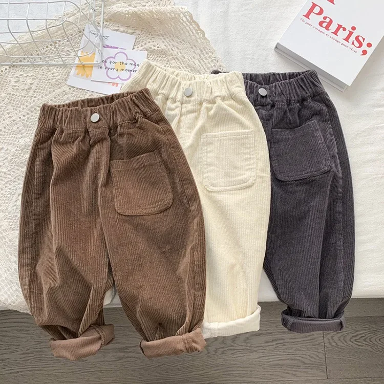2026 Frühling Herbst Kinderhosen 2-7T Einfacher Stil Jungen und Mädchen Lose Cordhosen Babykleidung Kinderhosen Outdoor-Bekleidung – Detail 4
