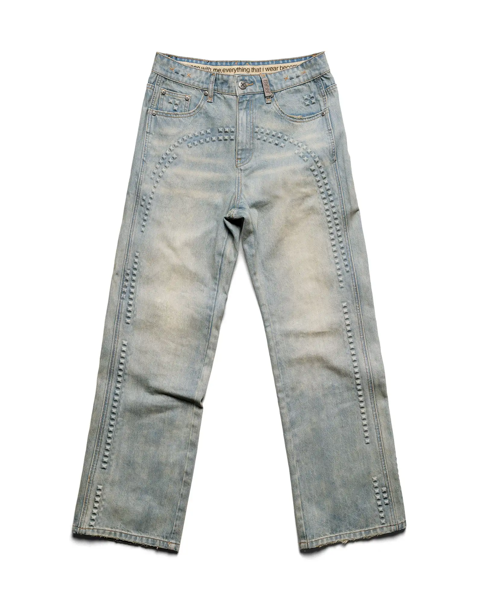 

Y2K Pyramid Embossed Jeans Vintage Washed Light Blue Street Baggy Wide Leg Pants Men Embroidery Unisex Casual Straight Leg Pants