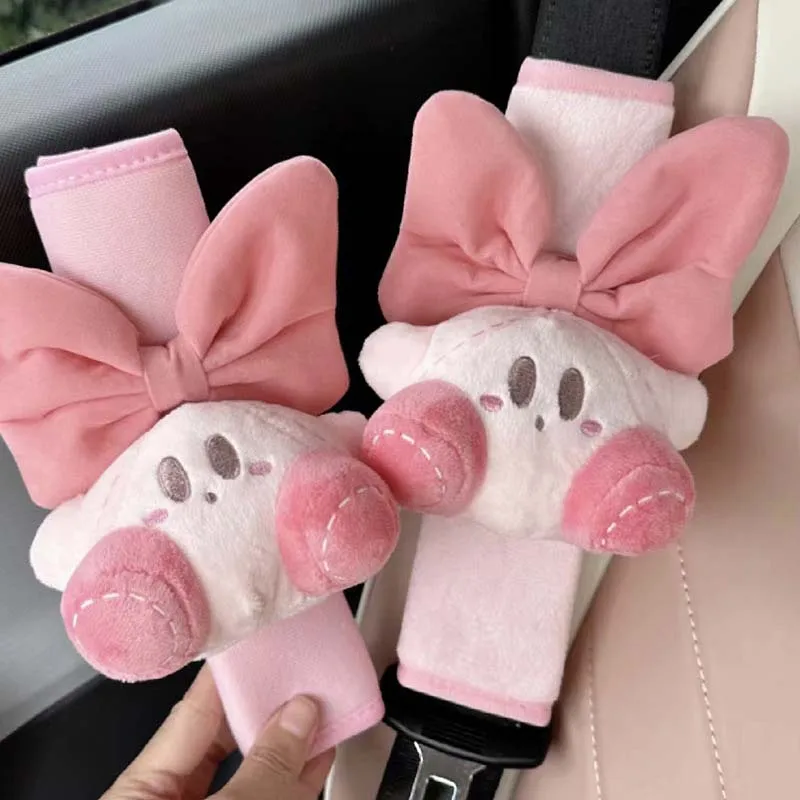 

New PokeMon Star Kabi Plush Seat Belt Shoulder Protection Kawaii Cute Pink Bow Women's Soft Protective Cover Car Accessories