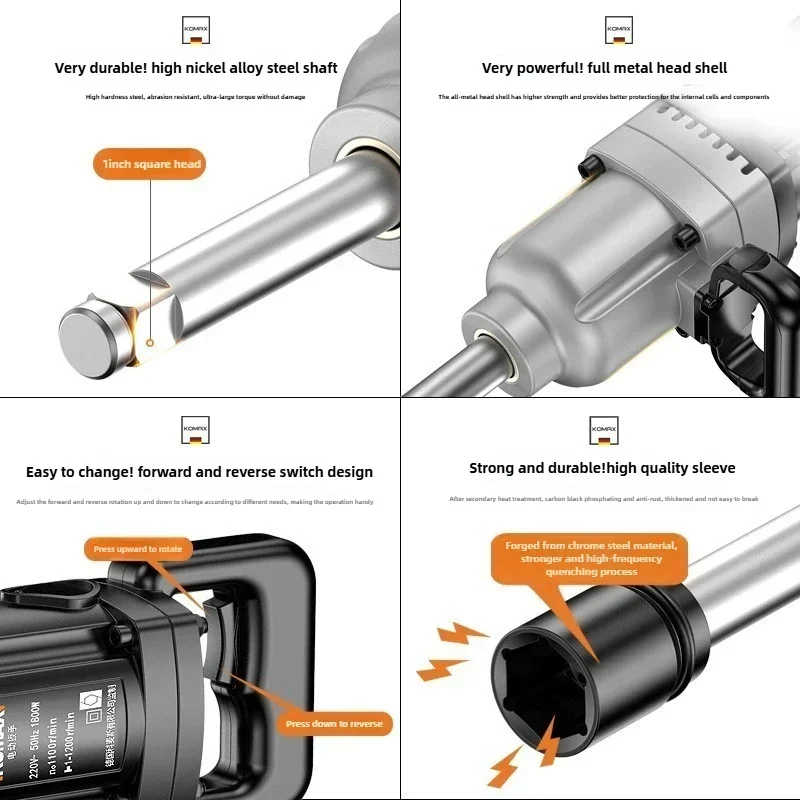 

Industrial Grade High Power Impact Wrench Electric Wrench 220V Plug-in High Torque Sleeve Tool Heavy Duty Electric Wind Cannon