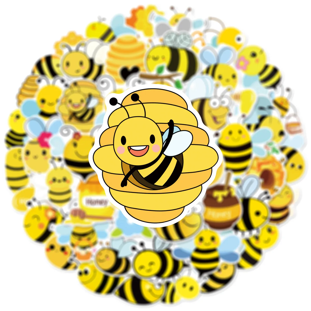 

50PCS Cute Little Bee Graffiti Stickers Kawaii Little Bee Cartoon Decal Notebook Phone Guitar Cup Skateboard Waterproof Sticker