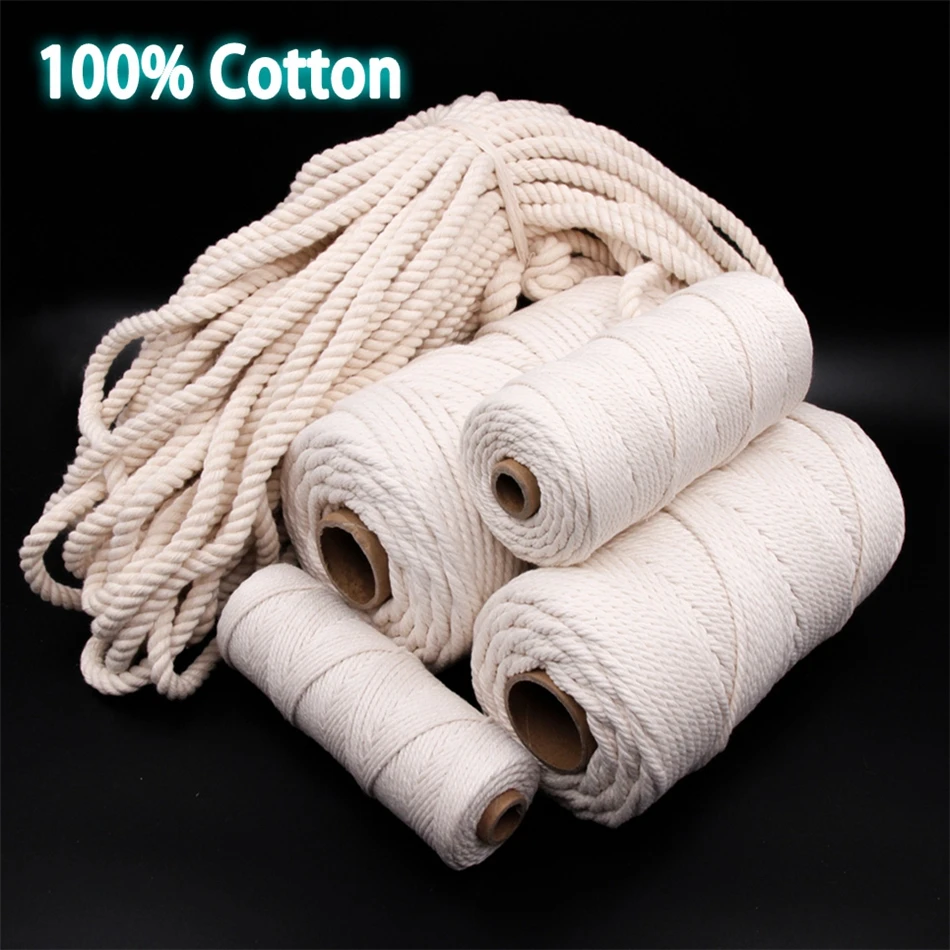 Cuerda de macramé de algodón 100%, 1mm-10mm, colgadores de pared hechos a mano, cuerda Natural de 3mm, costura Bohemia, decoración del hogar de boda