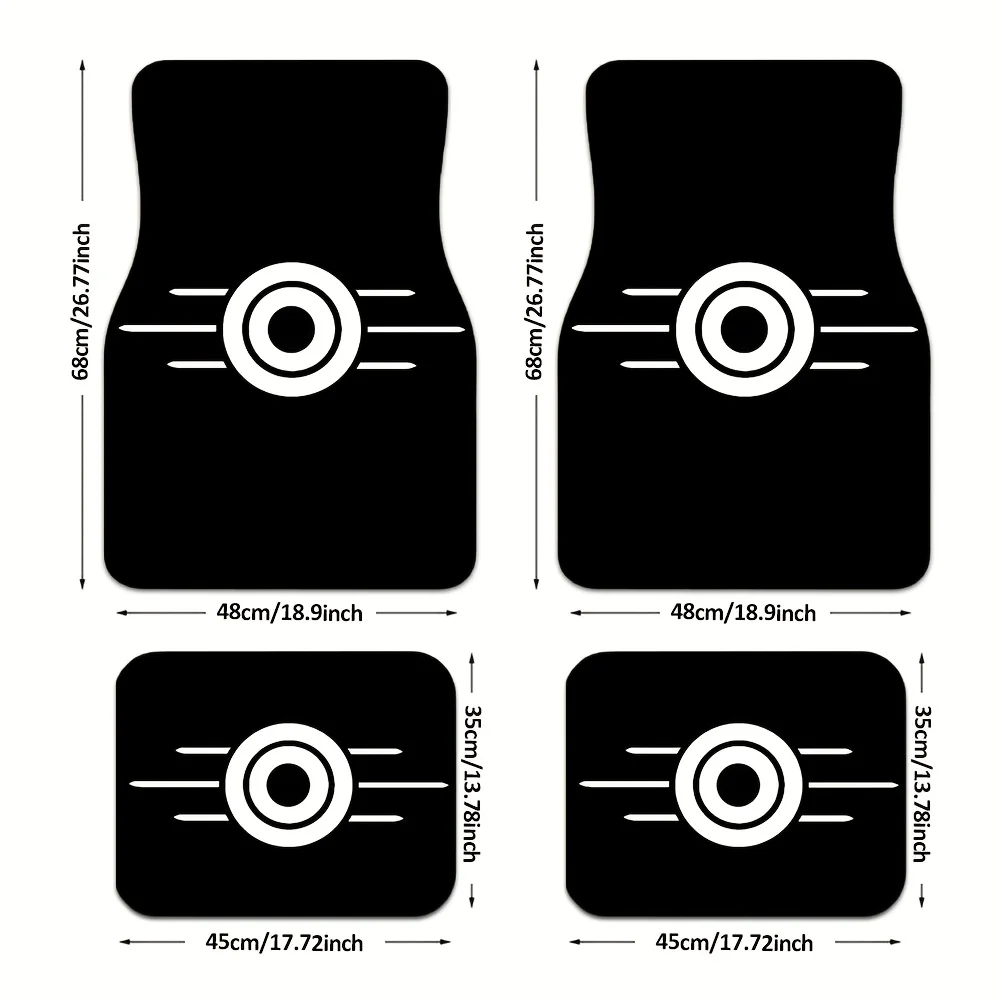 4pcs Must-Have Car Floor Mats | Black/White Full Coverage, Polyester Fiber, Universal Fit, Great Car Decoration Items