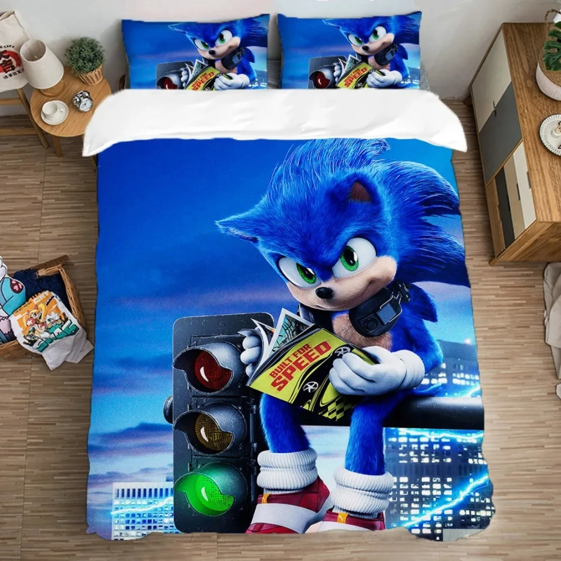 Duvet Cover Pillowcase S-Sonics the Hedgehogs Bedding Set Adult Boy Girl Bedroom Decoration Youth Kids Girl Boys Gift