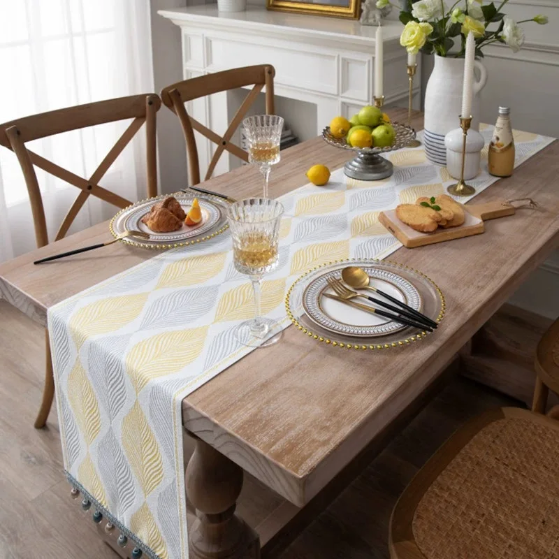 Retro-Luxury Jacquard Fabric Table Runner with Multi-Tassels, Dining Room Dresser Decor for  Kitchen Dining Table Holiday Decor