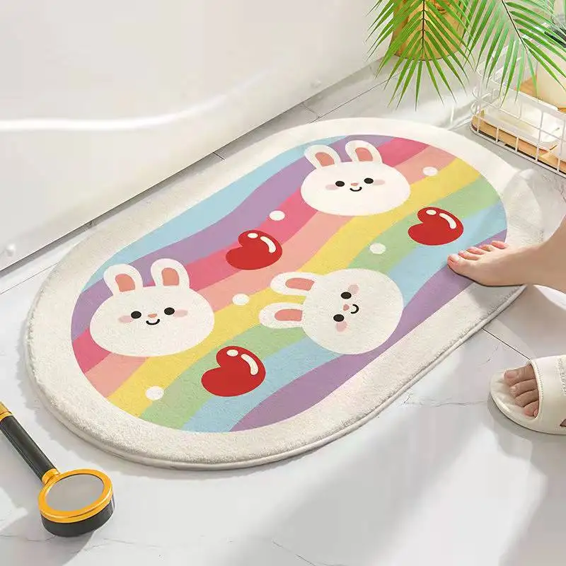 Rainbow Rabbits Bath Mat Rug Home Carpet For Living Room Entrance Doormat Door Bedroom Toilet Bathroom Hallway Non-Slip Foot Pad