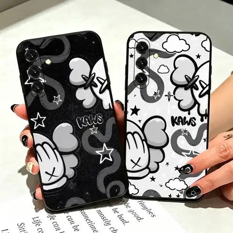 Fashion Cartoon KAWS Stylish Phone Case for Samsung A17 A26 A36 A56 A25 A35 A55 A14 A24 A34 A54 Soft Black Cover