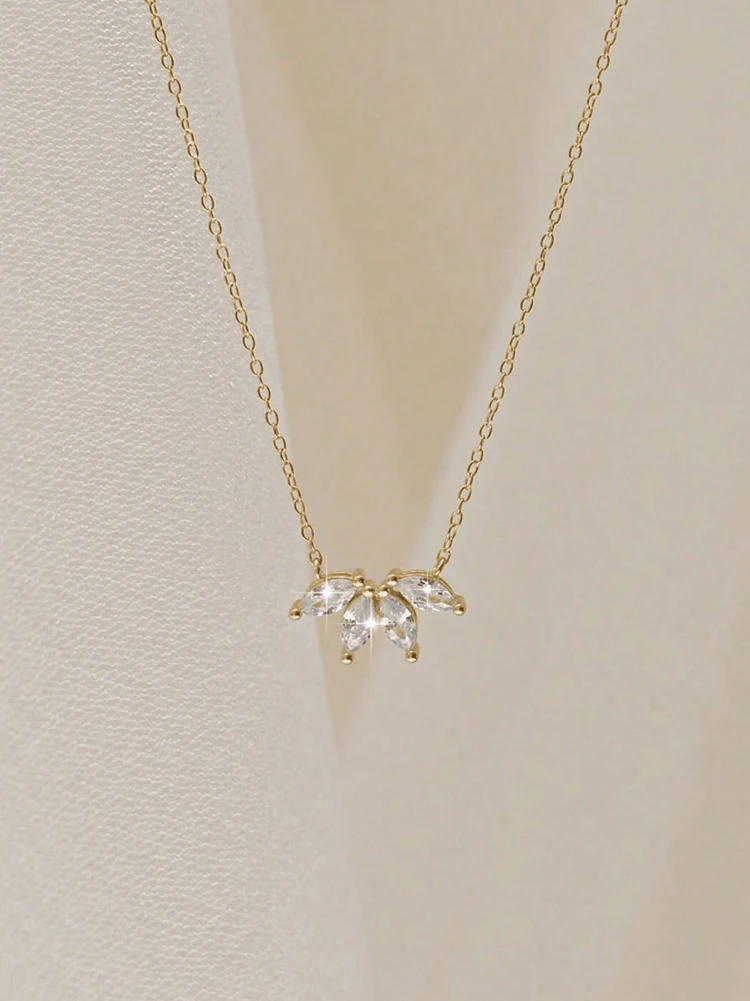 925 Sterling Silver Classic Gorgeous Marquise Zircon Golden Crown Necklace For Women Anniversary Party High Quality Fine Jewelry