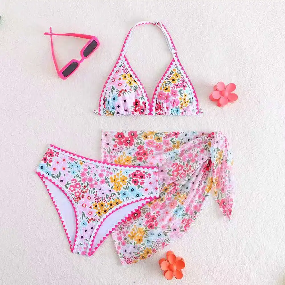 

Girls 3pack Floral Bikini Sets Kids Swimsuit& Beach Skirts 13-16 Years Children's Swimwear 2026 Teenager Child Girl Bathing Suit