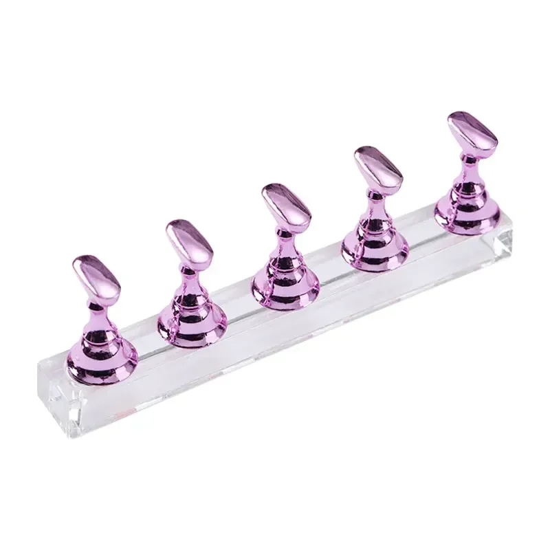 Magnetic Nail Holder False Nail Tip Practice Stand Crystal Base Holder Nail Art Display for Art Salon DIY & Practice 5pcs/Set