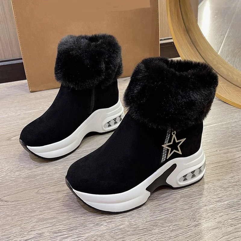 Women\'s boots Fashion winter new Uggs Work daily outdoor solid color ankle boots side zipper round head suede casual comfort