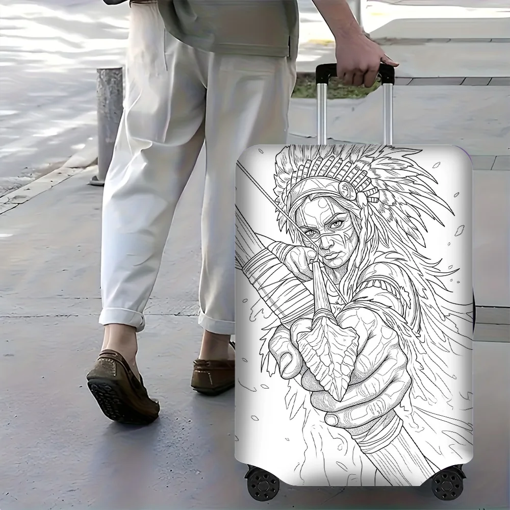 1PC Native Style Archers Print Luggage Cover with Manual Doodle Colors. Suitable for carrying cases from 18-32 inches; dust proo