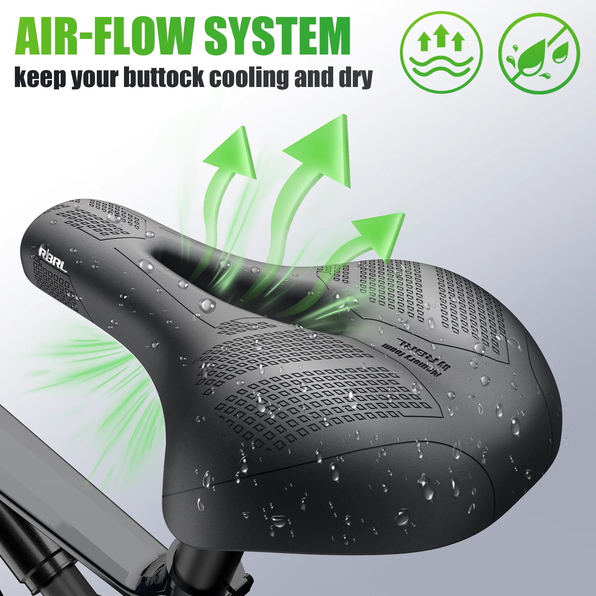 RBRL 자전거 안장 방수 자전거 좌석 중공 통기성 편안한 MTB 자전거 안장 도로 도시 사이클링을위한 충격 흡수