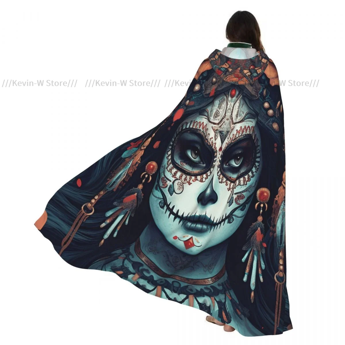 

Длинная накидка-плащ Мексиканский череп Calavera Плащ с капюшоном Пальто Осенние толстовки