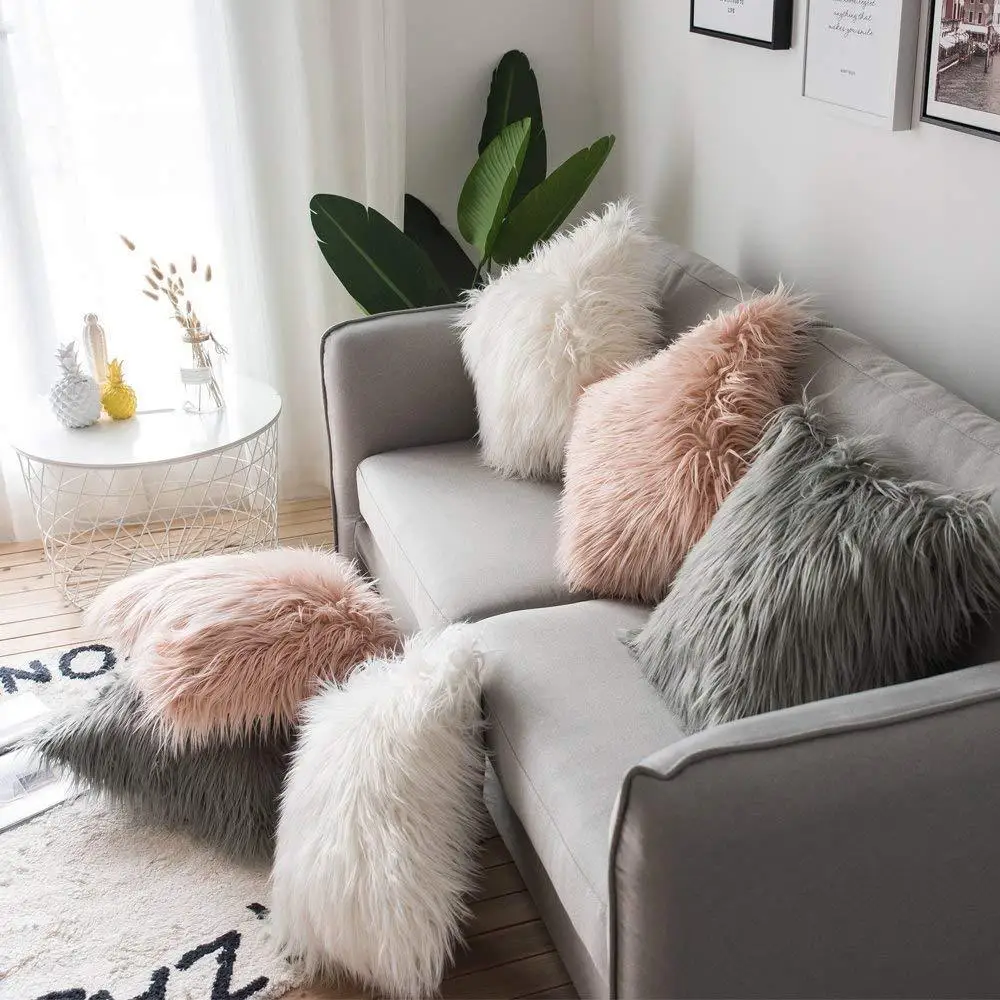 Soft Fur Plush Cushion Cover, Home Decor, Pillow Covers, Living Room, Bedroom, Sofa, Decor Pillowcase, Shaggy, Fluffy, 45x45cm