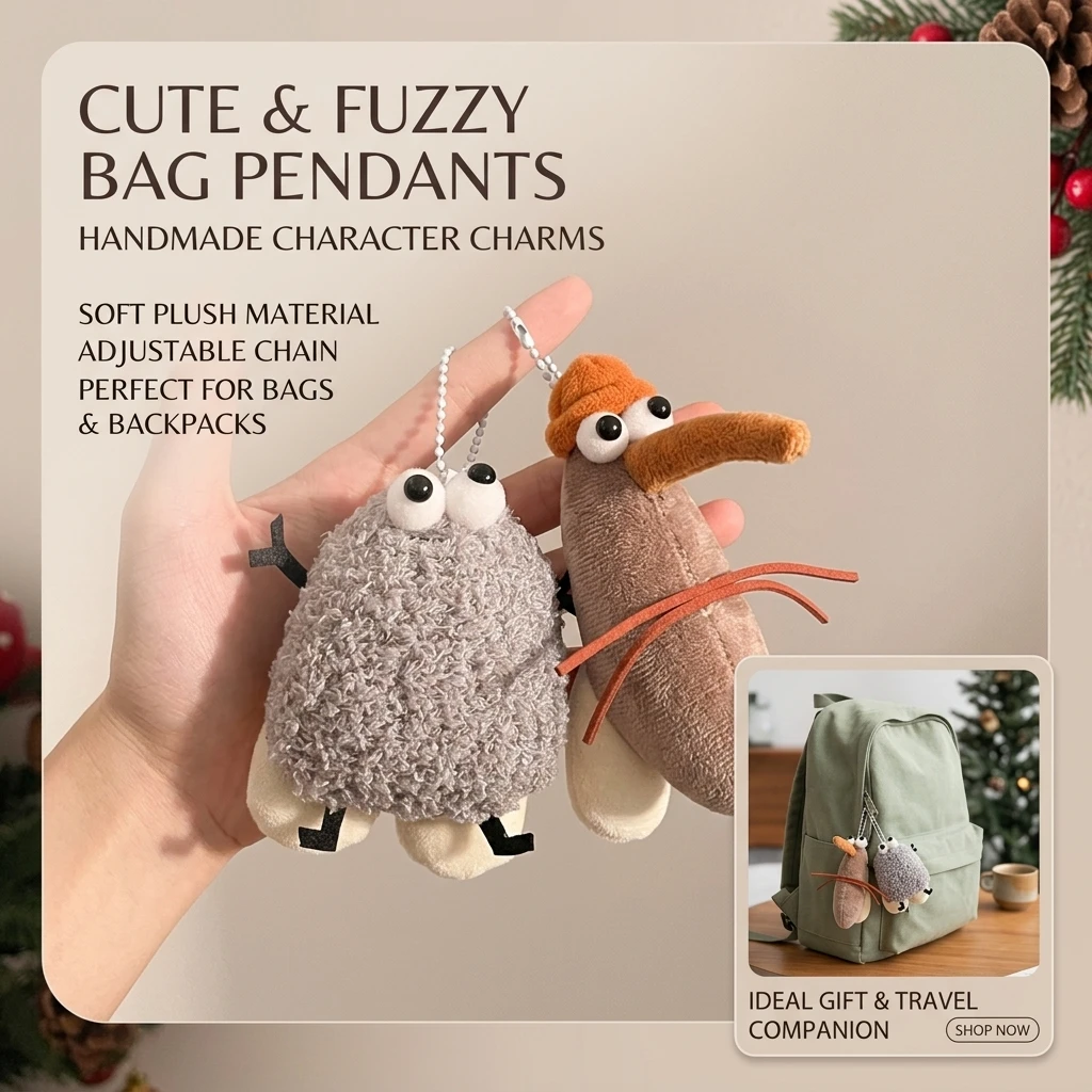 Cute Cockroach Bee Insect Plush Keychain Funny Stuffed Toy Bag Pendant Goofy Schoolbag Charm Prank Gift for Friends