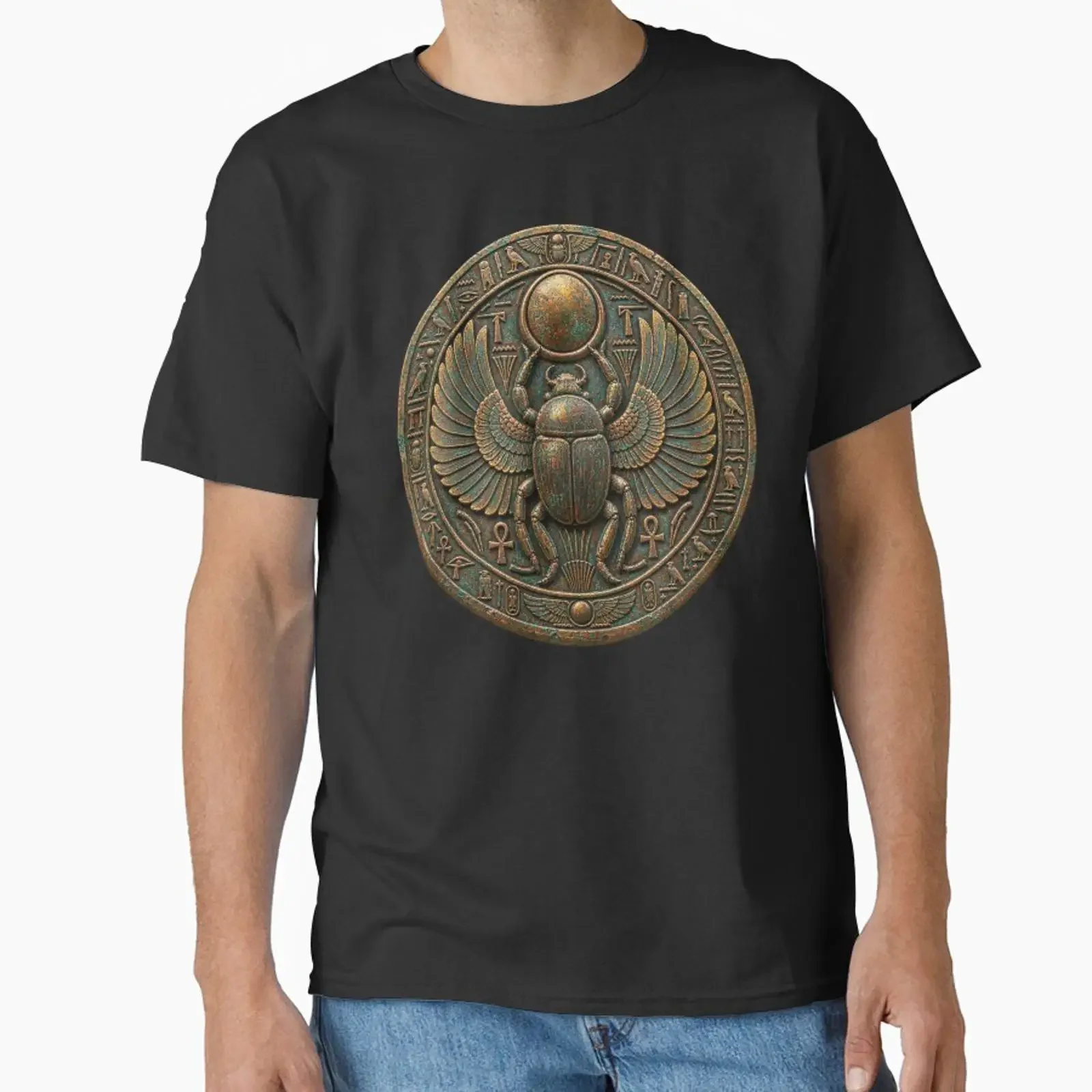 Khepri Winged Scarab Ancient Egyptian Sun God Amulet designed and sold by Anyshca vintage Washed Versatile Casual Breathable