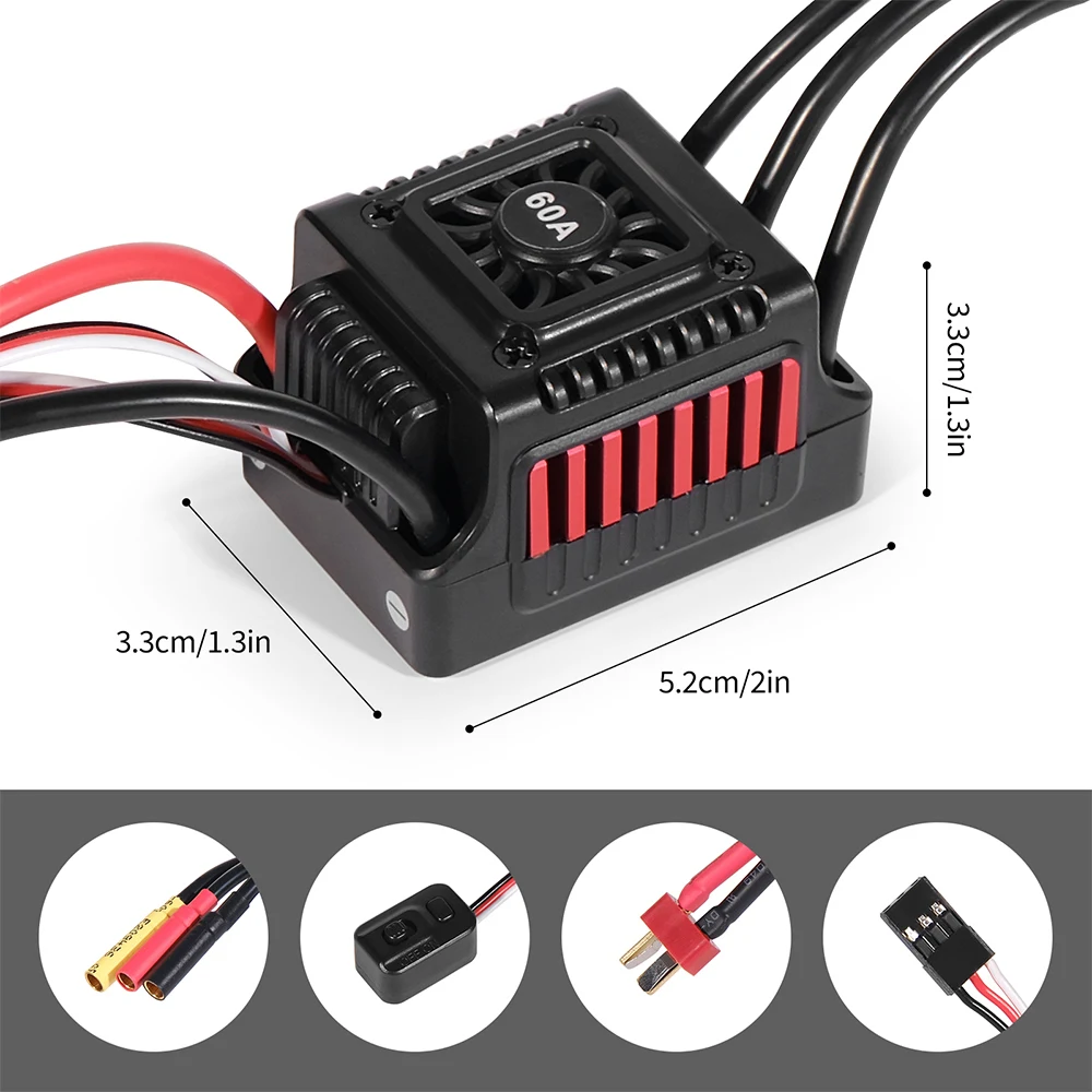 45A 60A RC ESC Waterproof Sensorless Brushless 2-3S 5.8VBrushless ESC with XT60/T Plug for RC Cars Truck Program Card Control