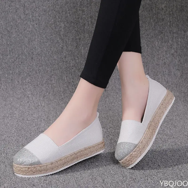 Women Flats Shoes Low Top Spring And Autumn Canvas Shoes Casual Straw Shoes High Quality Fashion Flats Loafers Single Shoes