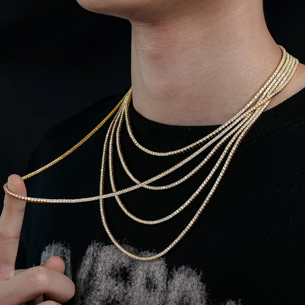 

Унисекс-цепочка с муассанитами 2 мм, серебро S925, 16-24 дюйма, в стиле хип-хоп, инкрустированная камнями, роскошное ювелирное украшение из стерлингового серебра 925 пробы, подарок