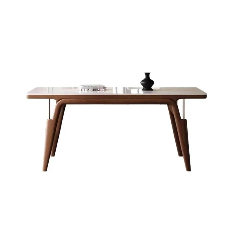 Nordic solid wood slate home modern simple dining table, walnut-colored ash wood rectangular dining table