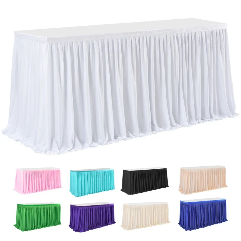 Party Solid Color Table Skirt Birthday Pleated Dessert Tablecloth Cover Wedding Festive Table Skirt Home Ruffle Edge Table Skirt