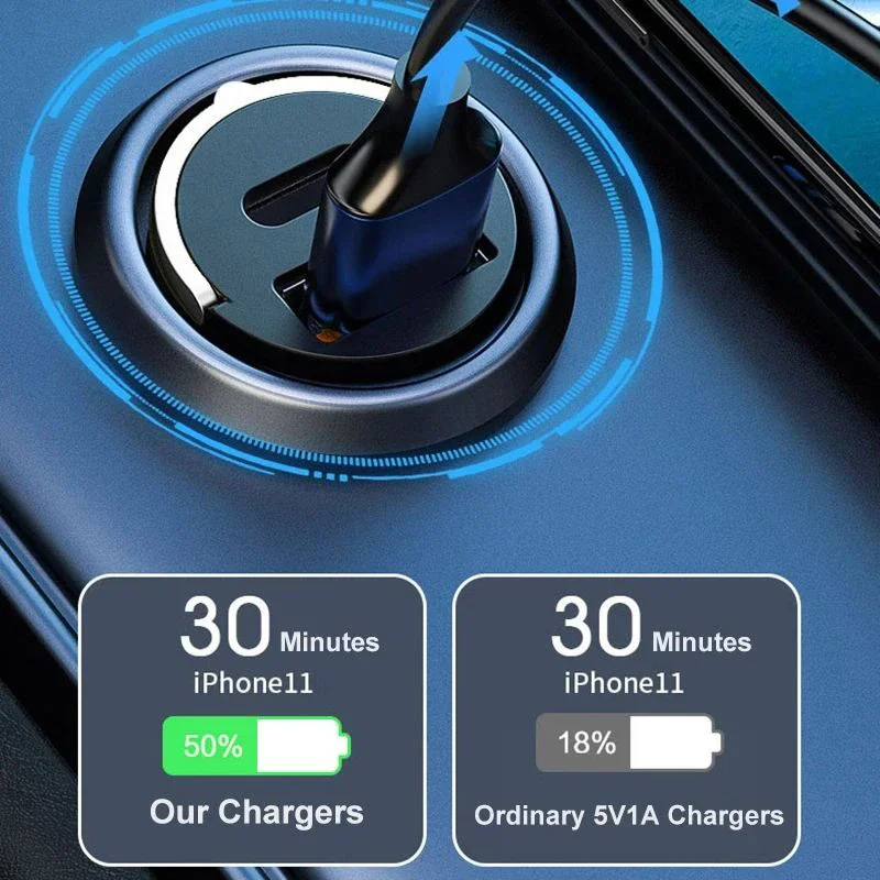 200W Mini Car Charger Fast Charging USB Type C Auto Cigarette Lighter Adapter Accessories 12-24V PD AFC QC 4.0 Phone Charger