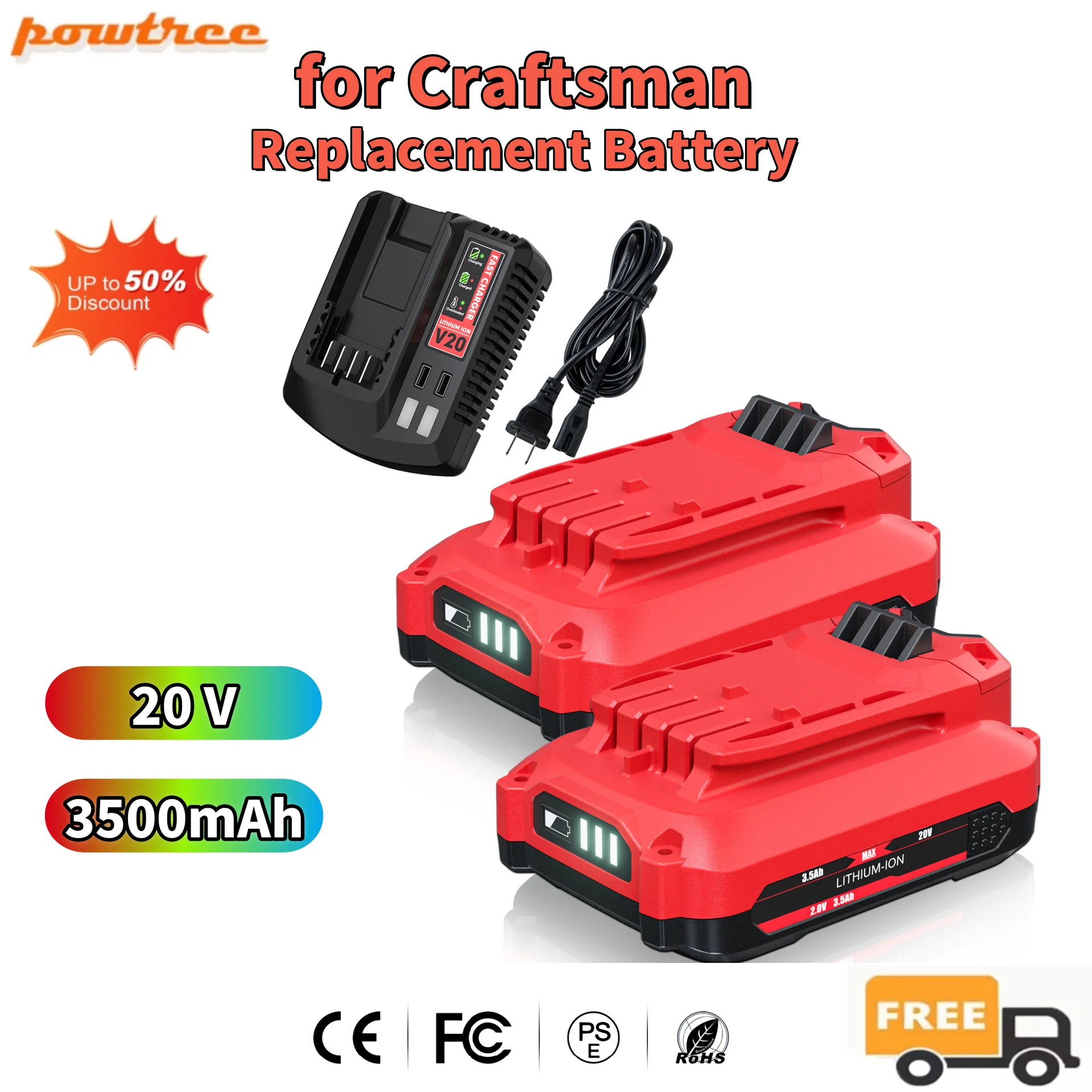 20V 3500mAh for Craftsman CMCB203 Replacement Battery for CMCB201  CMCB204 CMCB202 CMCB205 CMCB206 CMCF900B Power Tools Battery