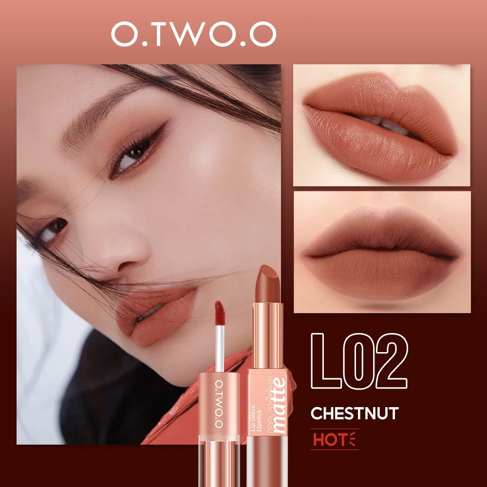 O.TWO.O 12 Color Lipstick Lip Gloss 2 in 1 Lip Tint Waterproof Silk Texture Sexy Rich Colour Makeup Lip Stick Labiales