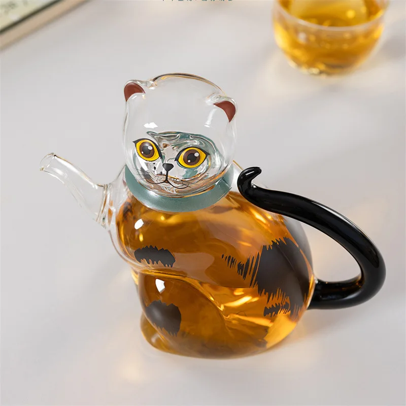 Cat Glass Tea Pot Cartoon tovetop Safe Tea Kettle Lucky Cat Home Decor Teapot Housewarming Birthday Feline Cats Accent