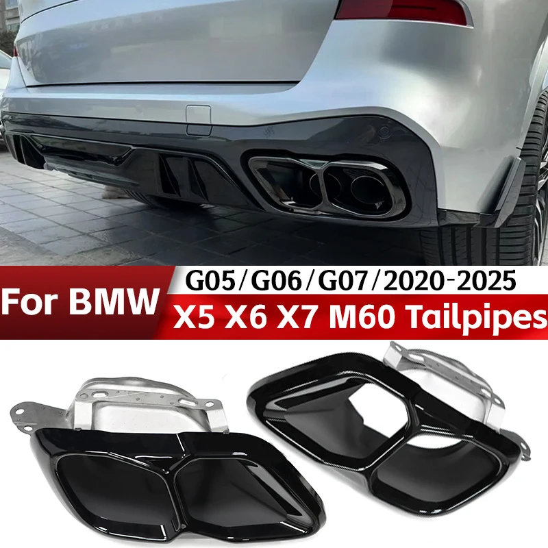 Auspuff-Endrohrspitze für BMW G05 X5/G06 X6/G07 X7 2020–2025, Upgrade auf M60i Style Square Black Schalldämpferspitze-Auspuffanlage