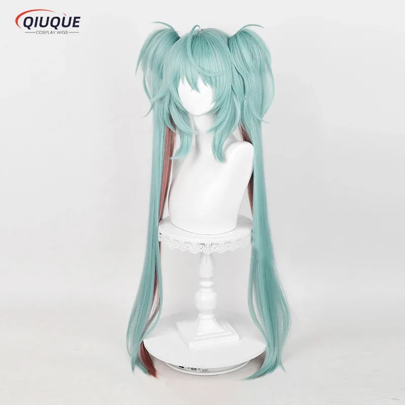 LQAnime 미쿠 라스칼 코스프레 가발 미쿠 x 라스칼 2023 롱 포니테일 내열성 합성 헤어 할로윈 파티 가발 + 가발 캡