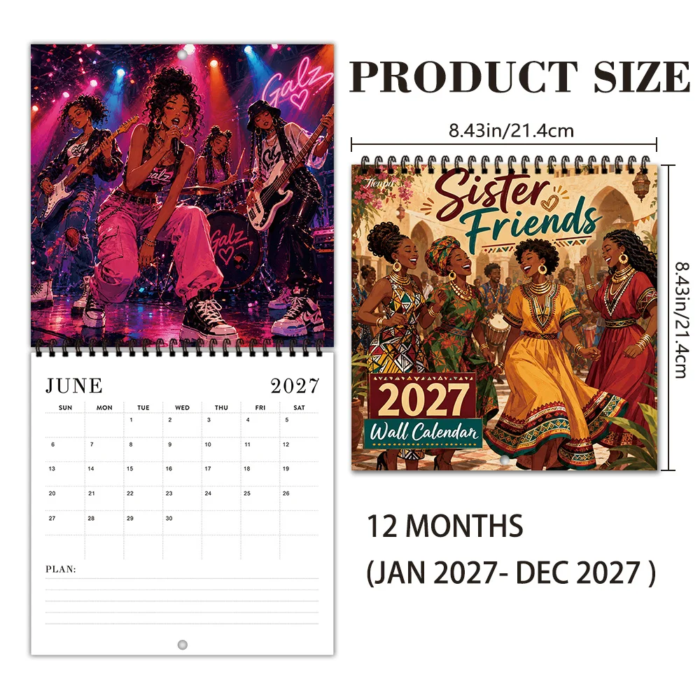 1pc 2027 Wall Calendar,Dancing Women Theme,12-Month Monthly Planner, Perfect Gift For Back-to-school Season, Christmas, New Year