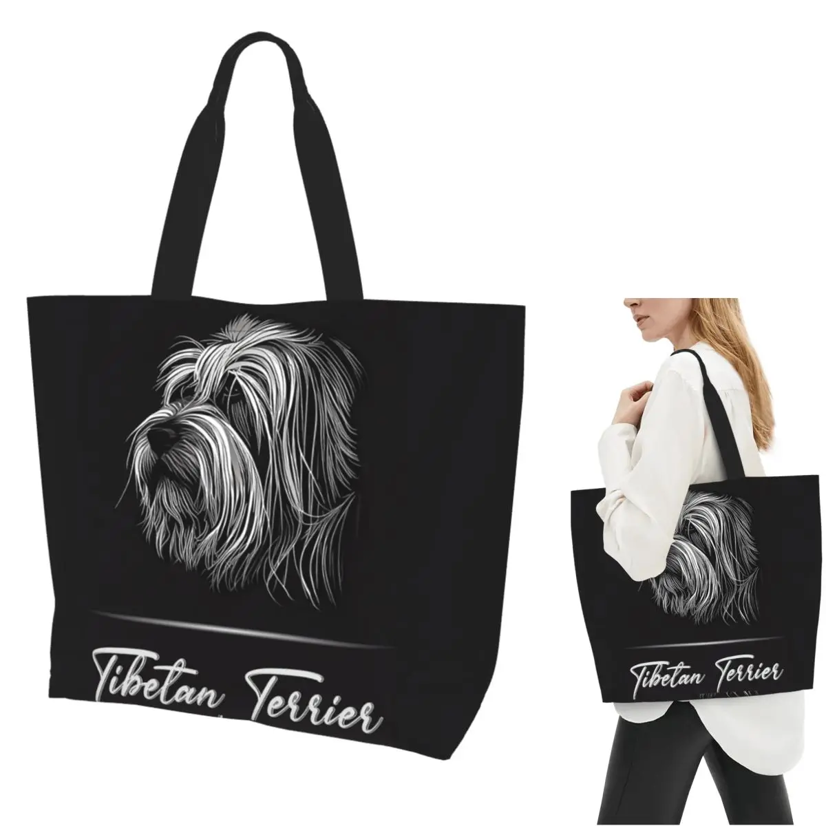 

Adorable Tibetan Terrier Shopping Tote Bag Canvas Large Capacity Shoulder Bags Shopper Grocery Handbag for Women