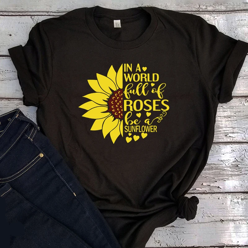 Sunflower Shirts for Women Aesthetic Daisy Woman Tshirts M Fashion Holiday 2021 Romance Flower Womens Clothing