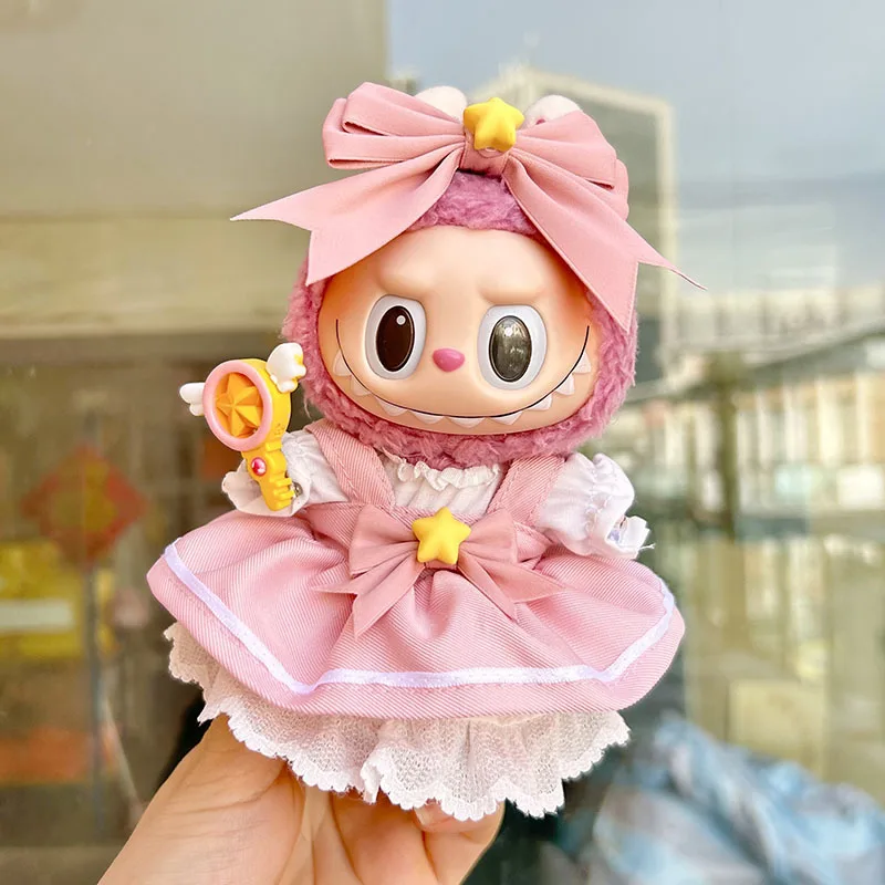 17cm Labubu Plush Doll'S Clothes Outfit Accessories For Korea Kpop Labubu Idol Doll Pink bow Skirt Labubu Clothing Accessories image 4