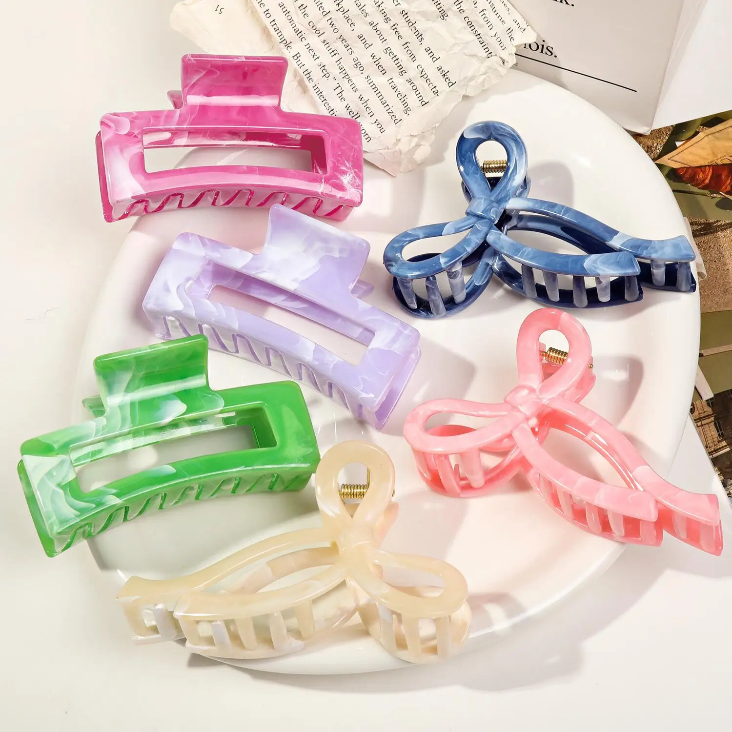 Ponytail Acrylic Hair Claw Grab Bow Large Hair Clip Geometric Hollow Square Hairpins Barrettes for Women Girls Hair Accessories image 2
