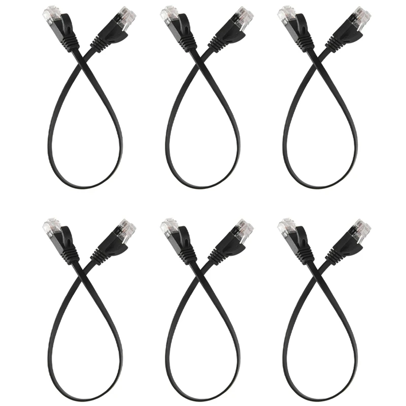 6 Pcs 1 Ft Flat Internet Network Cable Solid Cat6 High Speed Patch Lan Wire With Snagless Rj45 Connectors