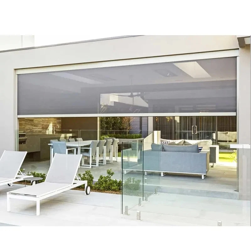 Customization Outdoor Horizontal Fabric Roller Shutter Waterproof Fade-Resistant Pinhole Design Built-in Swimming Blinds Shades