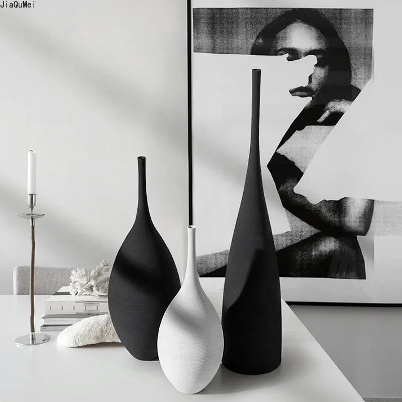 

Black and White Simple Ceramic Vase Design Handmade Art Decoration Living Room Model Room Vase Decoration Home Decor