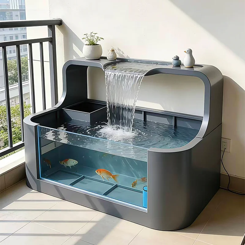 BJ-2 Balcony Stainless Steel Fish Pond Flower Box Metal Water Flow Ornament Outdoor Terrace Fish Tank Courtyard Water View