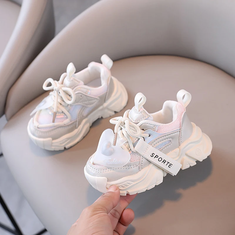 Girls' Sports Shoes 2024 Spring and Autumn New Children's Dad Shoes   Mesh shoes boy's Versatile Little White Shoes